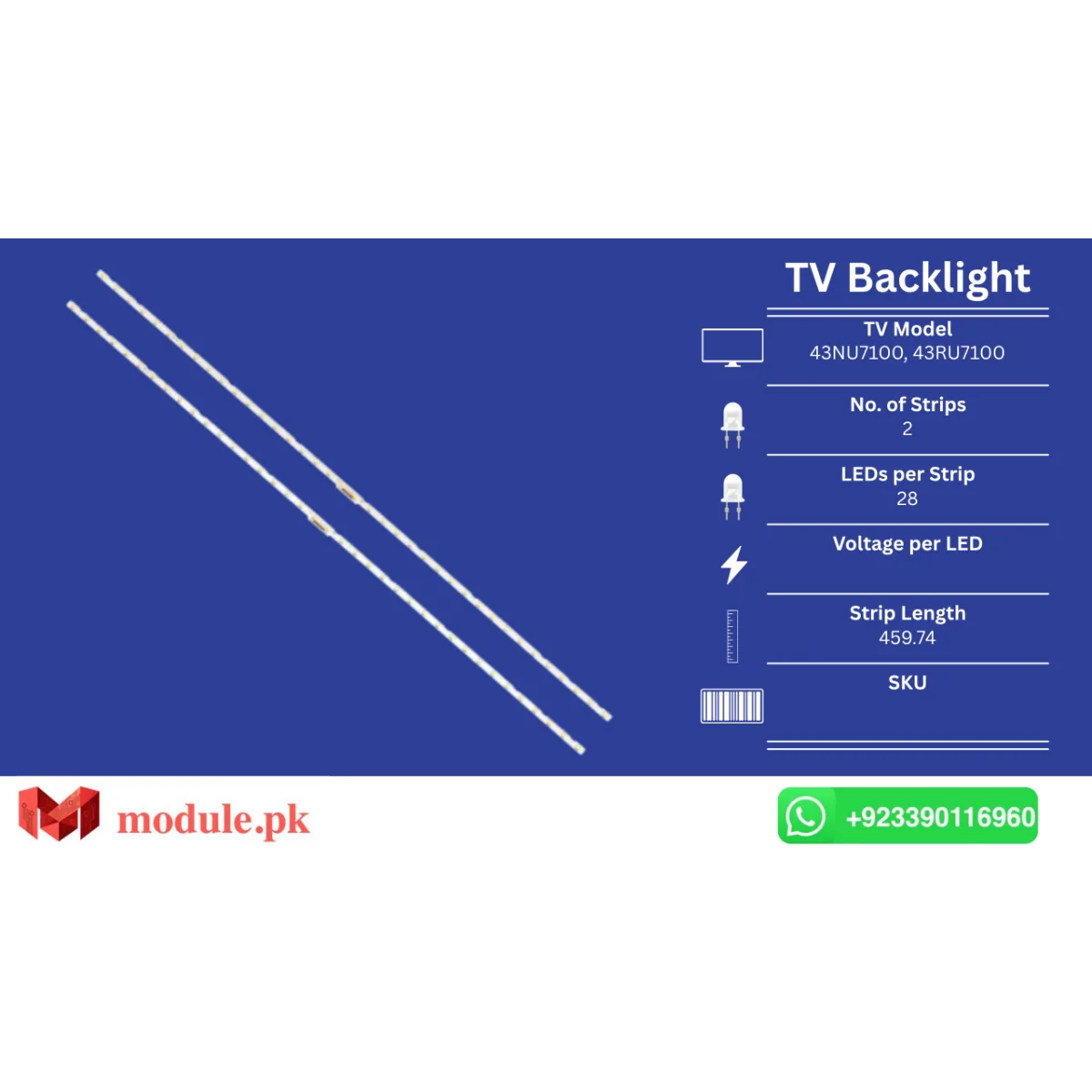LED Backlight Edge-lit Samsung 43" - 460mm - UA43NU7100, UA43RU7100, UN43NU7100G, UE43NU7120, UE43NU7170, UN43RU7400
