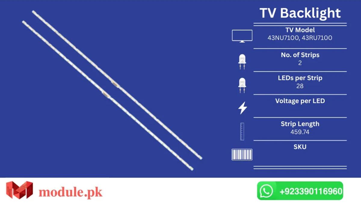 LED Backlight Edge-lit Samsung 43" - 460mm - UA43NU7100, UA43RU7100, UN43NU7100G, UE43NU7120, UE43NU7170, UN43RU7400