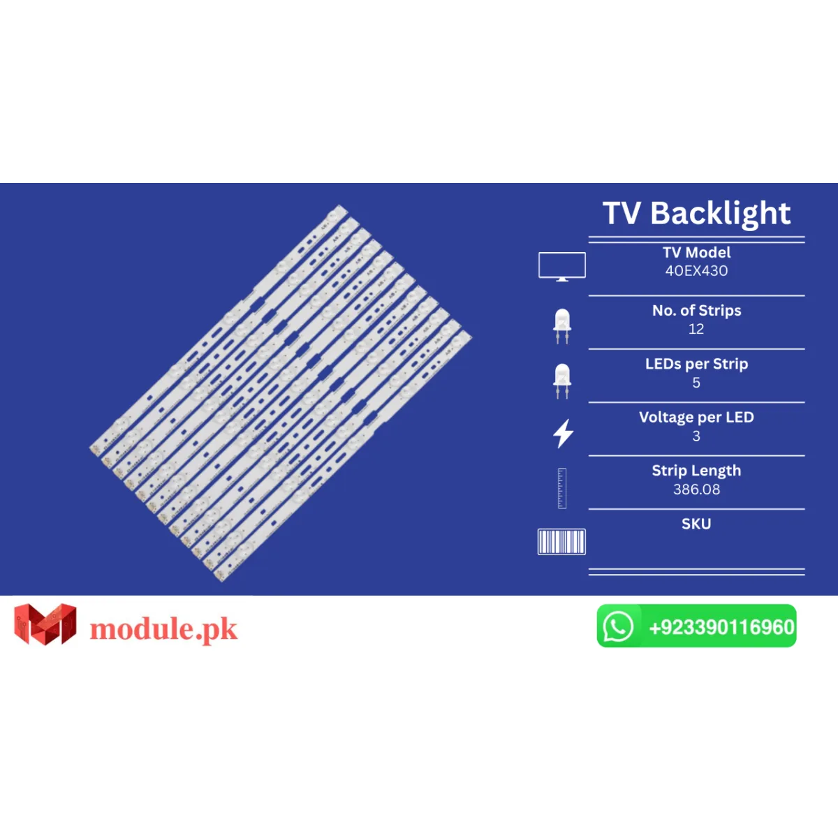 LED Backlight Strip Sony 40" - 3V - 38mm - KLV-40EX430, KLV-40EX43A