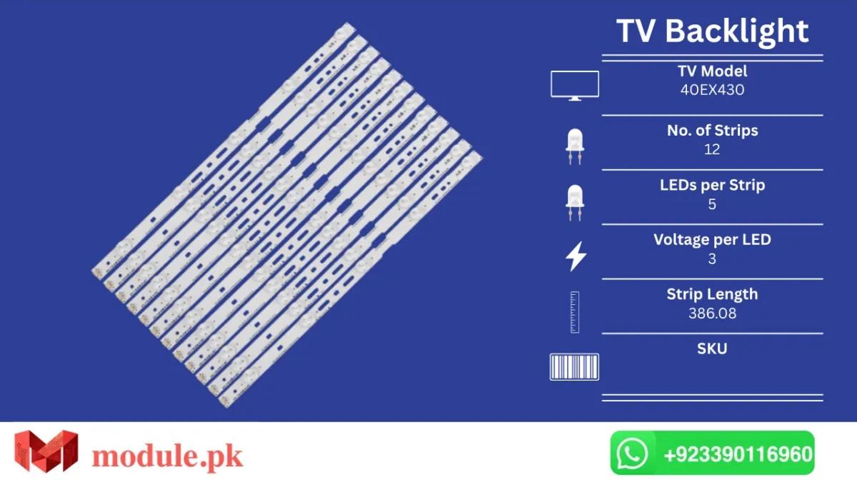 LED Backlight Strip Sony 40" - 3V - 38mm - KLV-40EX430, KLV-40EX43A