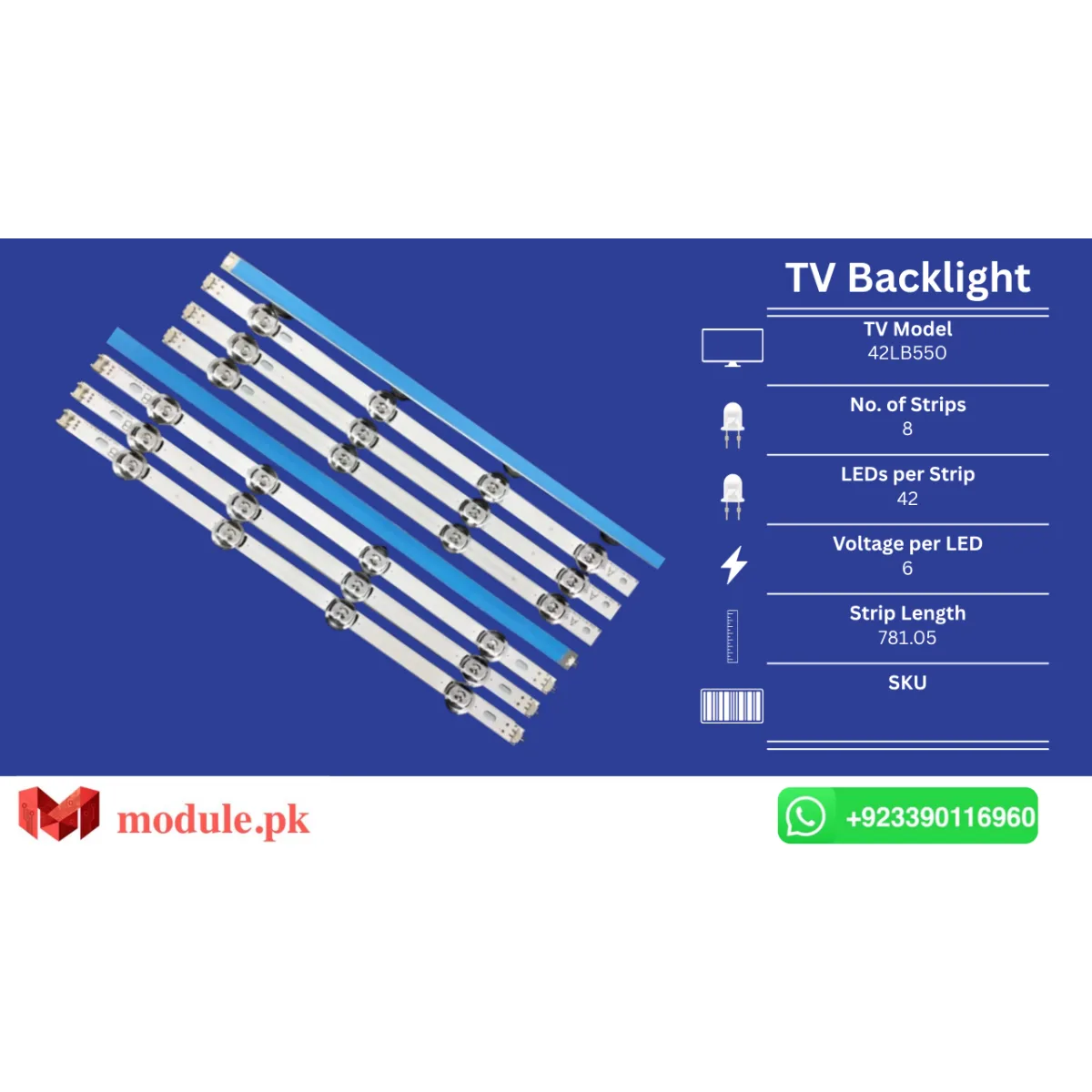 LED Backlight Strip LG 42" - 6V - 42LB550, 42LF5610, 42LF580V, 42LF5800, 42LB628V, 42LB6200, 42LY310C, 42LB550A, 42LB550V