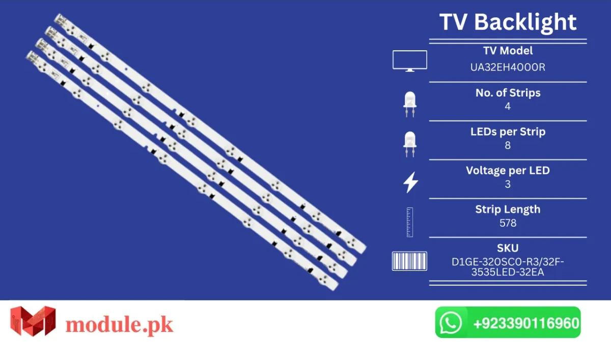LED Backlight Strip Samsung 32" - 3V - 578mm - UA32EH4000R, UA32EH4500R, UA32EH5000R, UA32EH5300R, UA32EH6300R