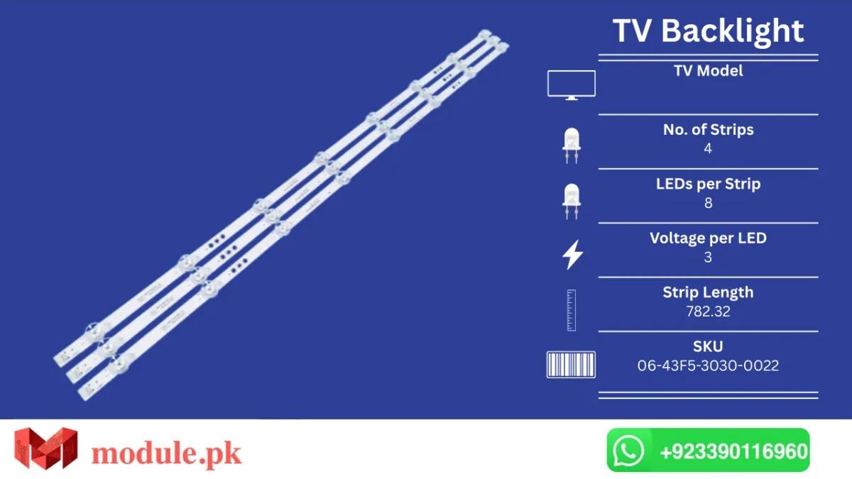 LED Backlight Strip Haier 43" - 3V - 783mm - 06-43F5-3030-0022, LE43M31, H43E07A, H43E08A