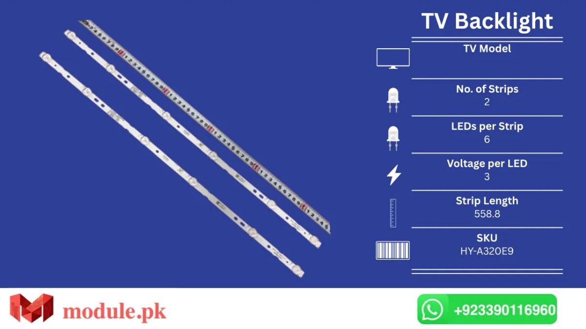 LED Backlight Strip China 32" - 3V - 559mm - HY-A320E9, HY-A320M2, HX-209S32D, HX-32A32D