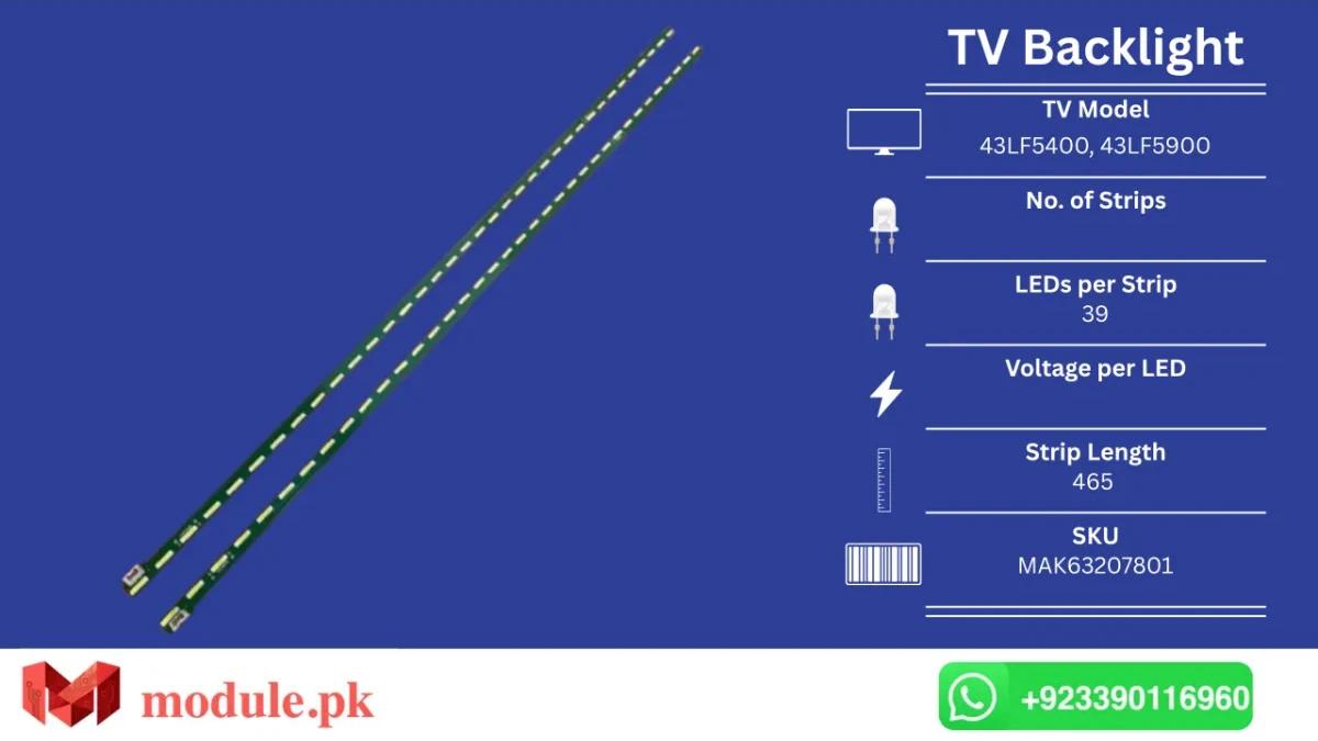 LED Backlight Edge-lit LG 43" - 465mm - 43LF5400, 43LF5900, 43UF9000, 43LF5410, 43LF5420, 43LF540V, 43LF590V, 43LH560V