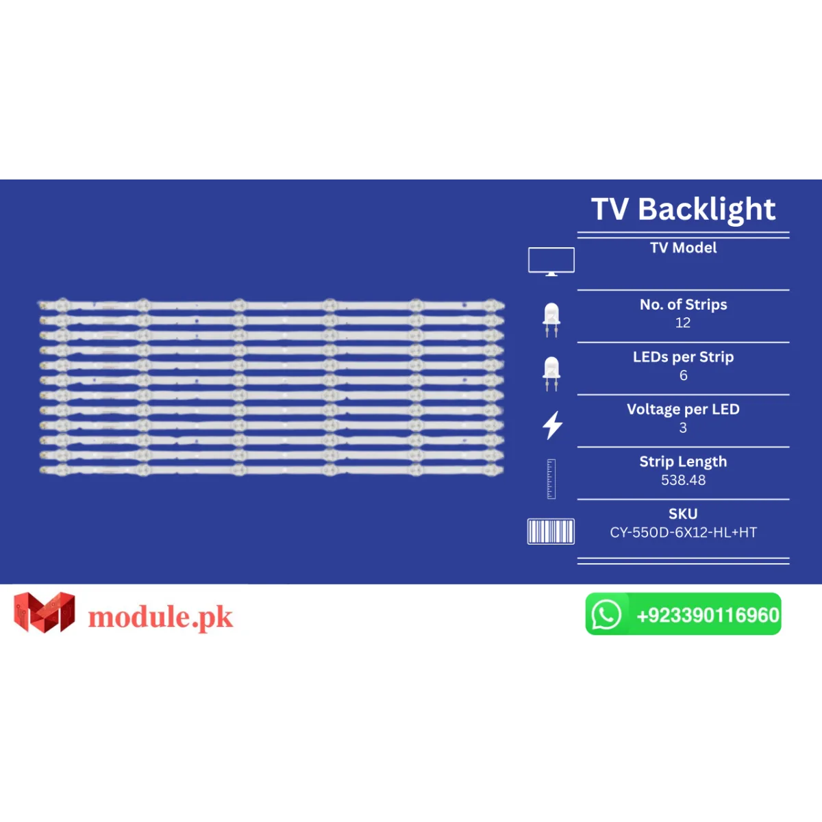 LED Backlight Strip China 55" - 3V - 539mm - CY-550D-6X12-HL+HT