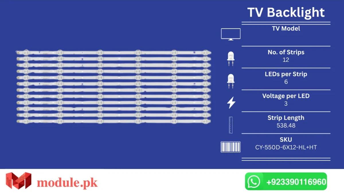 LED Backlight Strip China 55" - 3V - 539mm - CY-550D-6X12-HL+HT