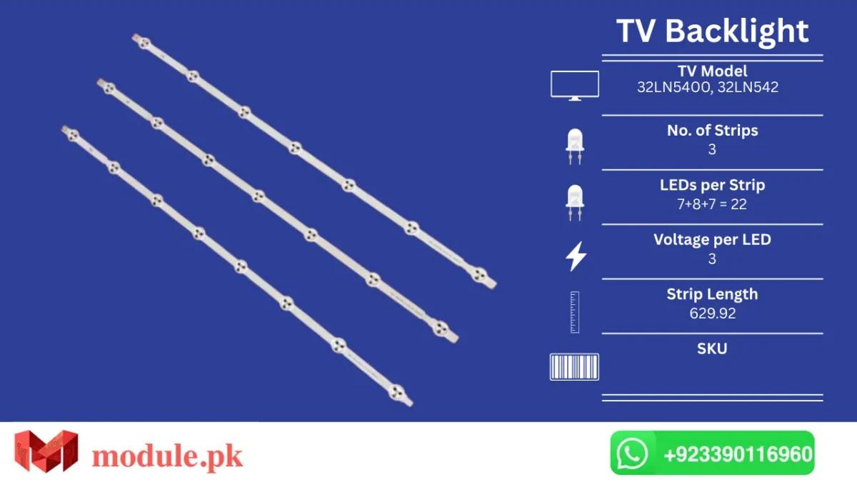 LED Backlight Strip LG 32" - 3V - 630mm - 32LN520B, 32LN542V, 32LN575S, 32LN5180, 32LN570V, 32LN545B, 32LN5100