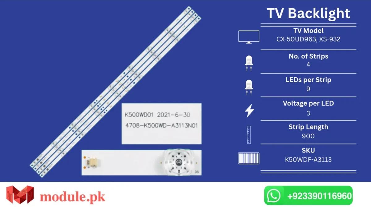 LED Backlight Strip Ecostar 50" - 3V - 900mm - CX-50UD963, XS-932, Sharp 4T-C50CEXA