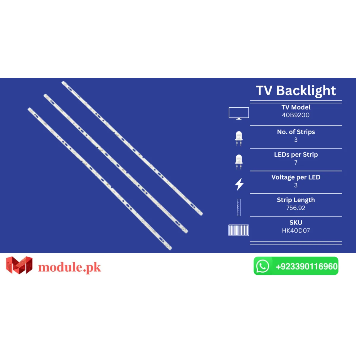 LED Backlight Strip Haier 40" - 3V - 756mm - 40B9200, LT-40K583