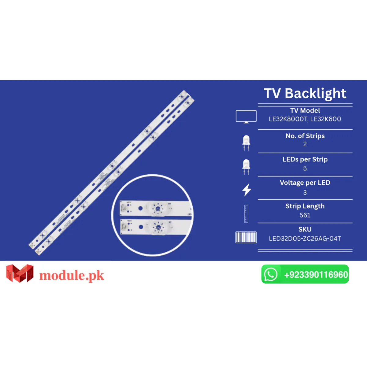 LED Backlight Strip Haier/Orient 32" - 3V - 561mm - LE32K8000T, LE32K6000, ORIENT 32 INCH CHEETAH HD BLACK
