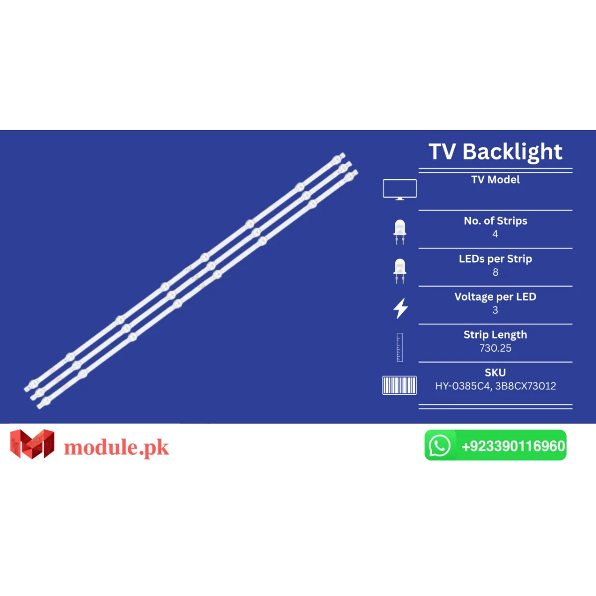 LED Backlight Strip China 40" - 3V - 730mm - HY-0385C4