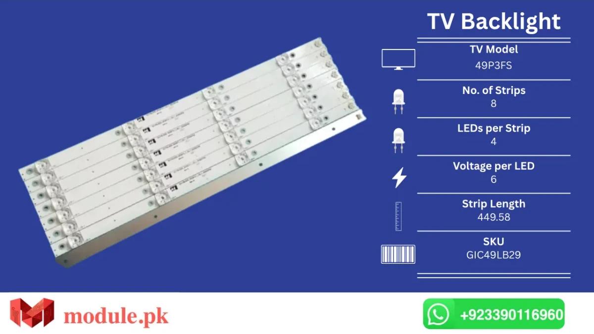LED Backlight Strip TCL 49" - 6V - 450mm - 49P3FS, 49P3, 49P3F, 49P3C, GIC49LB29