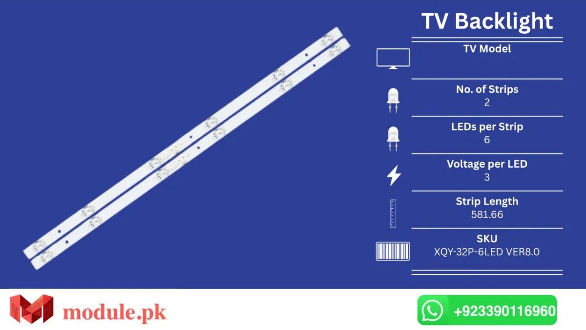 LED Backlight Strip China 32" - 3V - 582mm - XQY-32P-6LED VER8.0