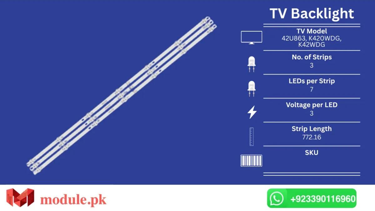 LED Backlight Strip Ecostar 42" - 3V - 772mm - CX-42U863, K420WDG, K42WDG