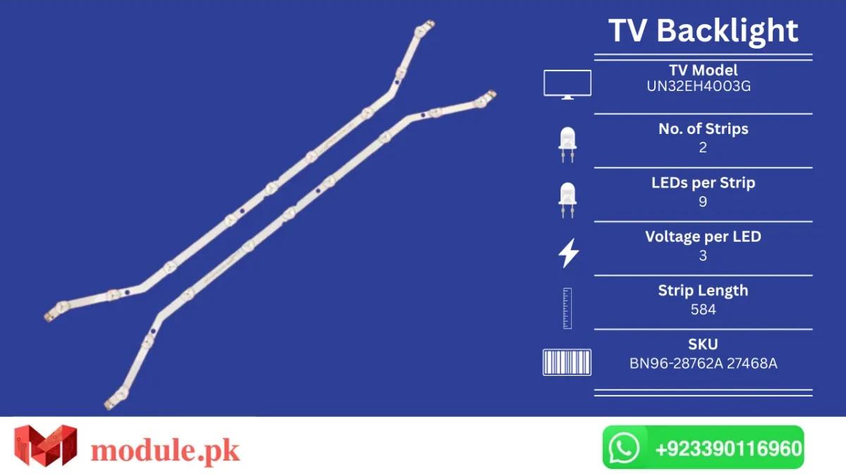 LED Backlight Strip Samsung 32" - 3V - 584mm - UN32EH4003G, UE32EH5307K, UE32EH4000W, UE32EH4005W, UE32EH4003W, UN32FH4005, UA32FH4003, UA32H4303