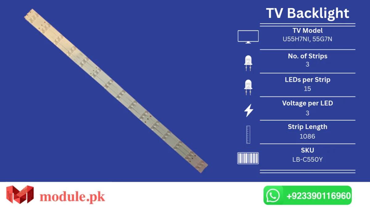 LED Backlight Strip Changhong 55" - 3V - 1086mm - U55H7NI, 55G7N, Ptv55g70, Ptv55g71, Ptv55g72, Ptv55g70sblsg, Ptv55g71agbls, Ptv55g72sbl