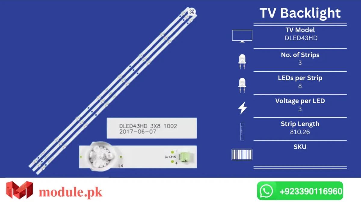 LED Backlight Strip China 43" - 3V - 810mm - DLED43HD, LE42G310, 46D6, XC-1942, 43D9W, LND4228, 46A1, TH-43DX400C 0 sold