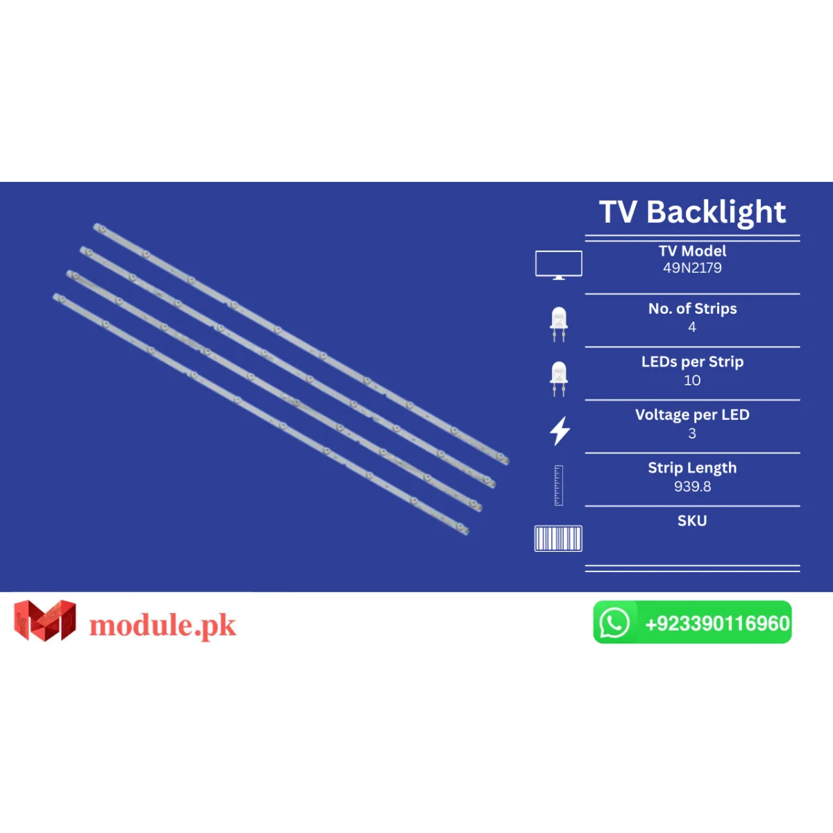 LED Backlight Strip Hisense 49" - 3V - 940mm - 49N2179
