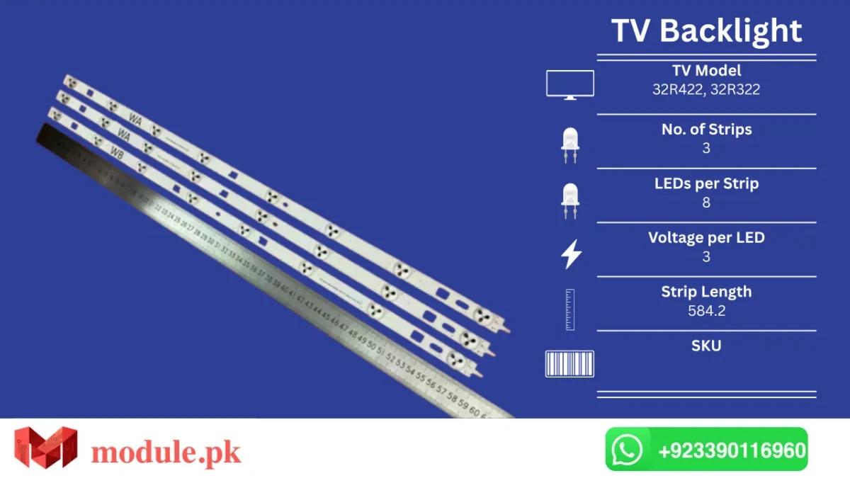 LED Backlight Strip Sony 32" - 3V - 584mm - KDL-32R422, KDL-32R322, KDL-32R415B, KDL-32R433B, KDL-32R435B, KDL-32R410B, KDL-32R420B, KDL-32R430B