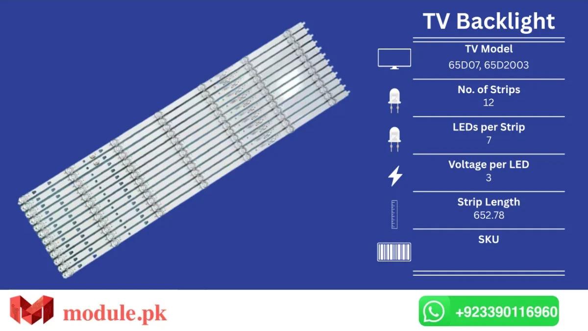LED Backlight Strip Haier 65" - 3V - 655mm - 65D07, 65D2003, LT-65MAW595, 65K6600