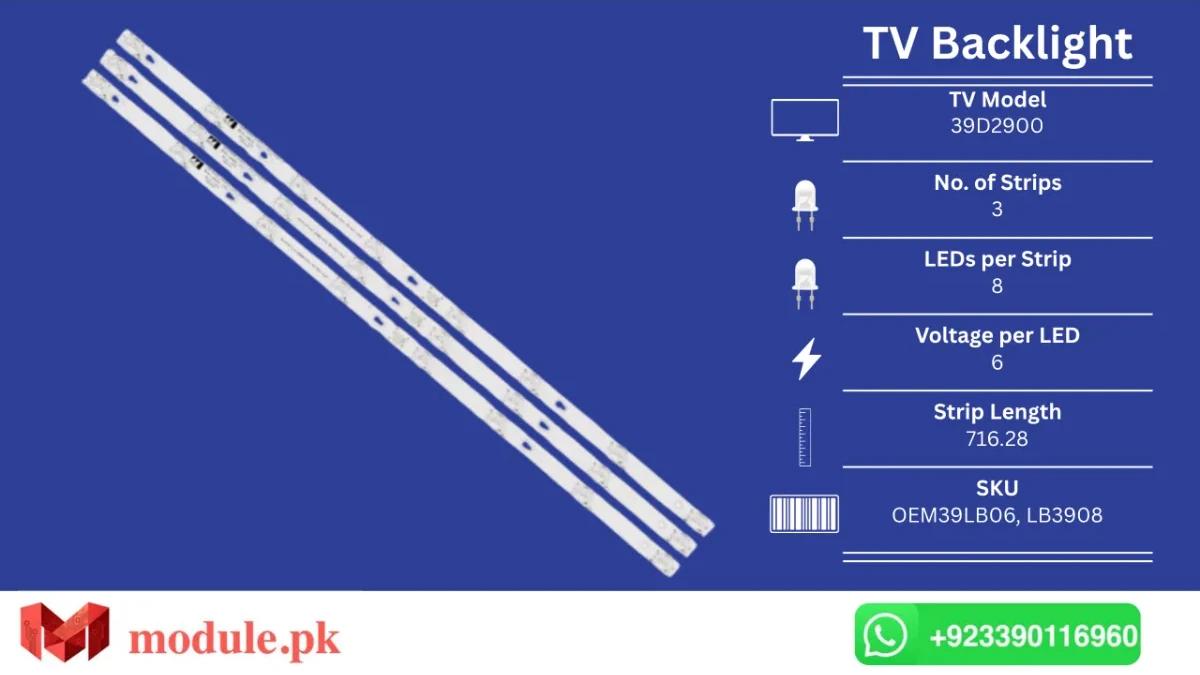 LED Backlight Strip TCL 39" - 6V - 713mm - 39D2900, 39L2650C, L39S4900FS, L39S4900, LB3908, 39D3900