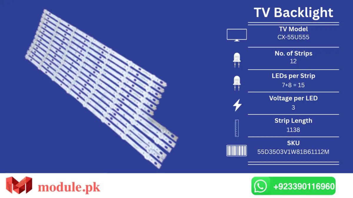 LED Backlight Strip Ecostar 55" - 3V - 1138mm - CX-55U555