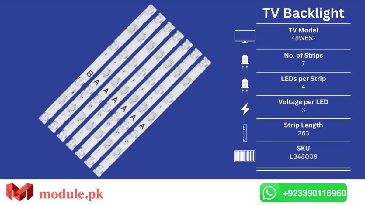 LED Backlight Strip Sony 48" - 3V - 363mm - KDL-48W650D, KDL-48W652D, LB48009, KDL-48W653