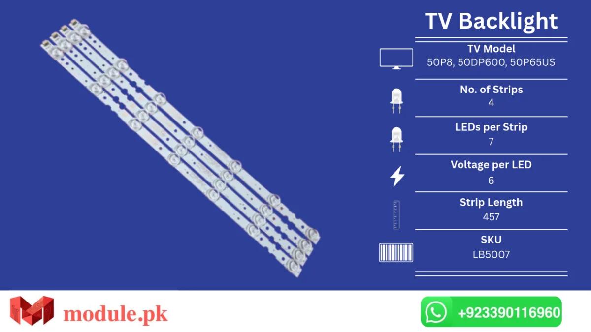 LED Backlight Strip TCL 50" - 6V - 457mm - 50P8, 50DP600, 50P65US, 50S421, 50S423, 50P8M, 50P65, 50A730U, 50A360, LVU500NDEL