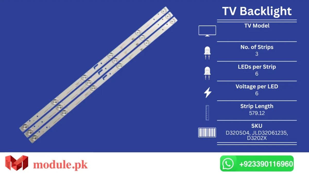 LED Backlight Strip China 32" - 6V - 579mm - D320S04, JLD32061235, D3202X