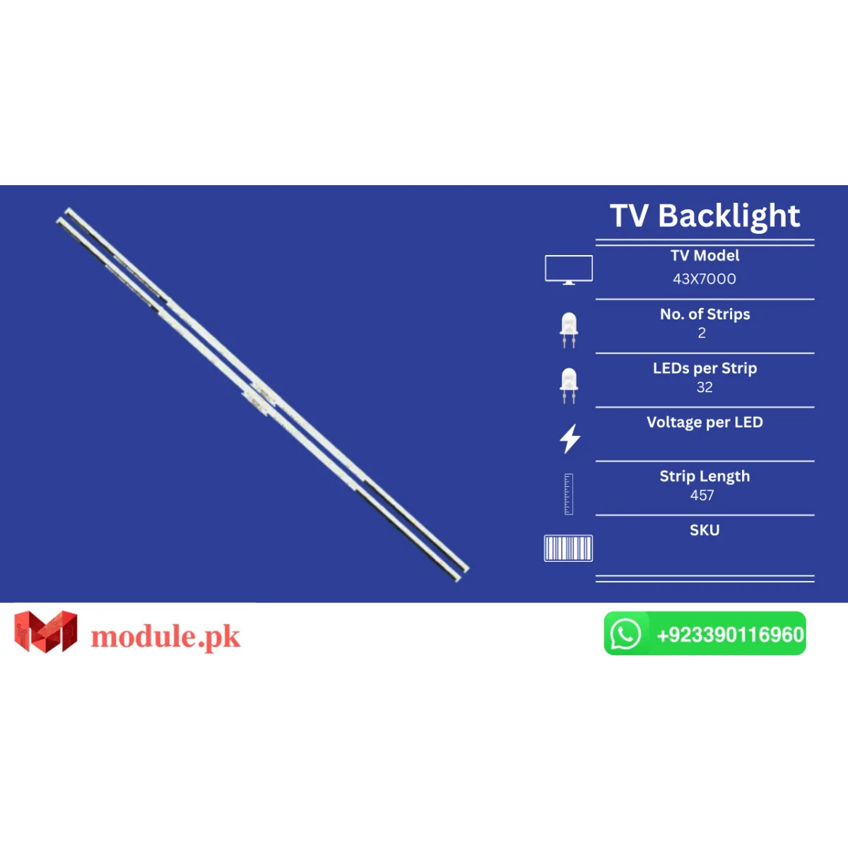 LED Backlight Edge-lit Sony 43" - 457mm - KD-43X7000E, KD-43XE8005, KD-43X7053, KD-43XE7005, KD-43XG8096, KD-43XF7596, KD-43-XH8096, XBR-43X800E, 43XE7073, KD-43X8000E