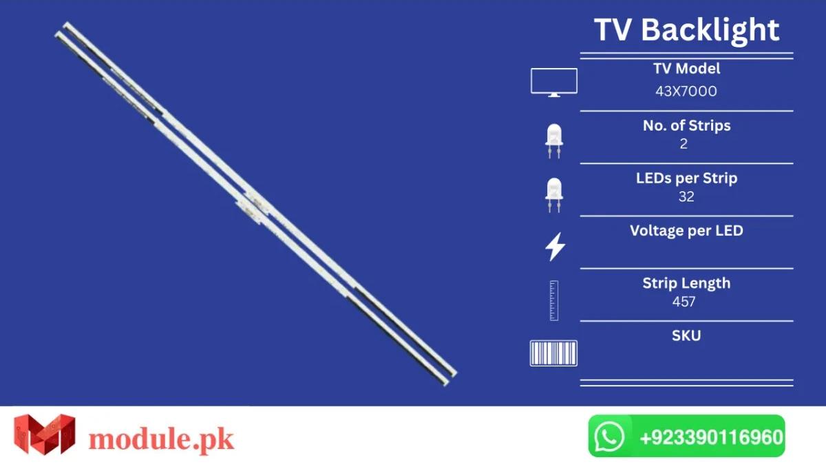 LED Backlight Edge-lit Sony 43" - 457mm - KD-43X7000E, KD-43XE8005, KD-43X7053, KD-43XE7005, KD-43XG8096, KD-43XF7596, KD-43-XH8096, XBR-43X800E, 43XE7073, KD-43X8000E
