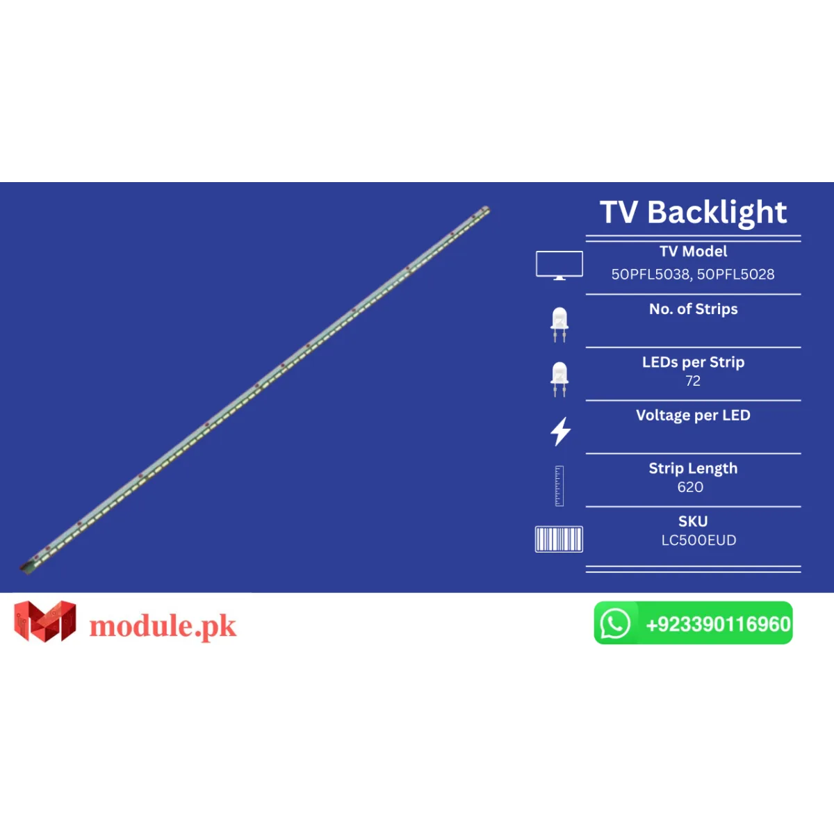 LED Backlight Edge-lit Sony 50" - 620mm - KDL-50R550A, KDL-50R556A, 50PFL5038, 50PFL5028