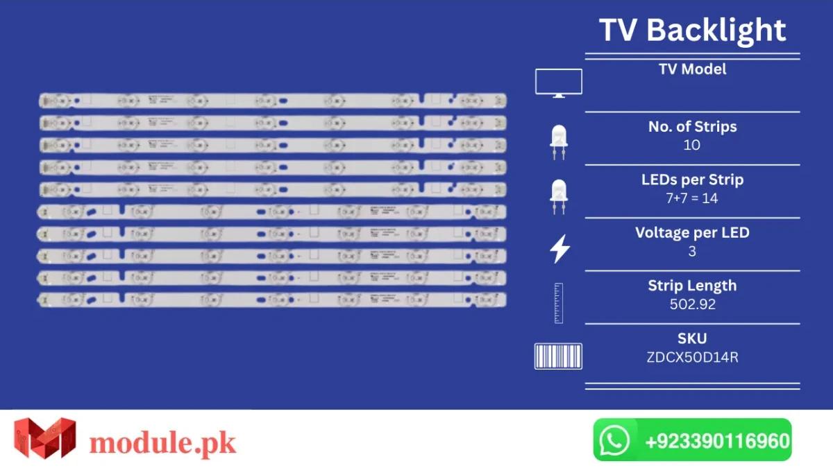 LED Backlight Strip China 50" - 3V - 501mm - CX500DLEDM, LE-5018, LT-50E350, LT-50E560