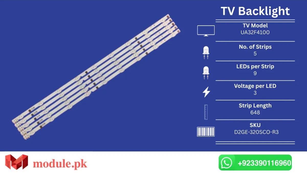 LED Backlight Strip Samsung 32" - 3V - 648mm - UA32F4100AR, UE32F5000, UA32F4088AR, UE32F6100AK, UA32F4088AJ, UE32F6200AK, UE32F5505AK, UE32F5560AK