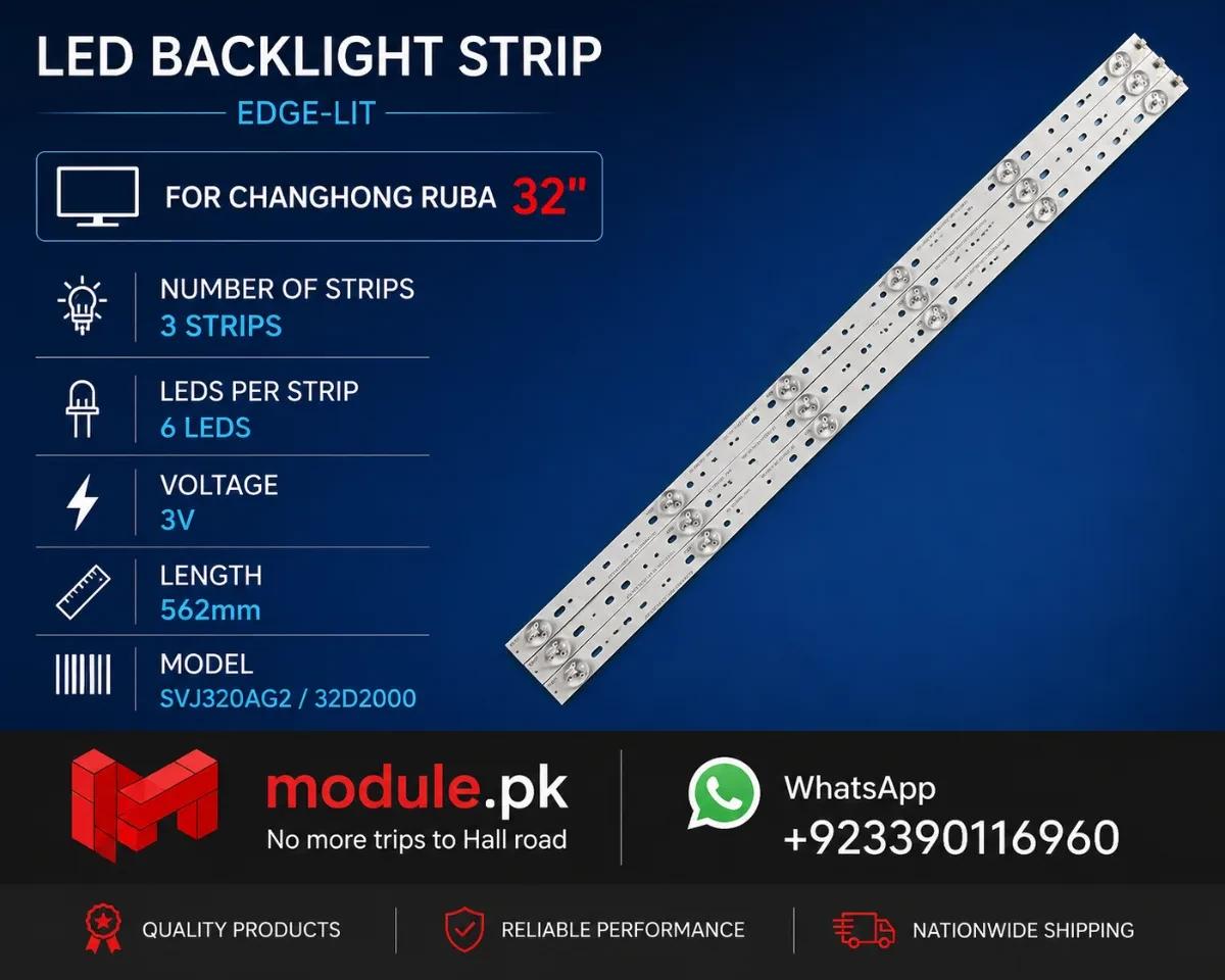 LED Backlight Strip Changhong 32" - 3V - 562mm - 32D2000, 32C1000N