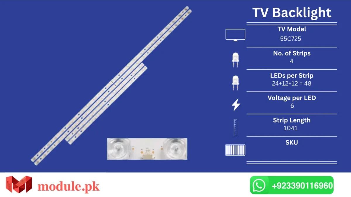 LED Backlight Strip TCL 55" - 6V - 1041mm - 55C725, 55C721, 55C722, 55C723, 55C724, 55C726, 55C727, 55C728, 55C729