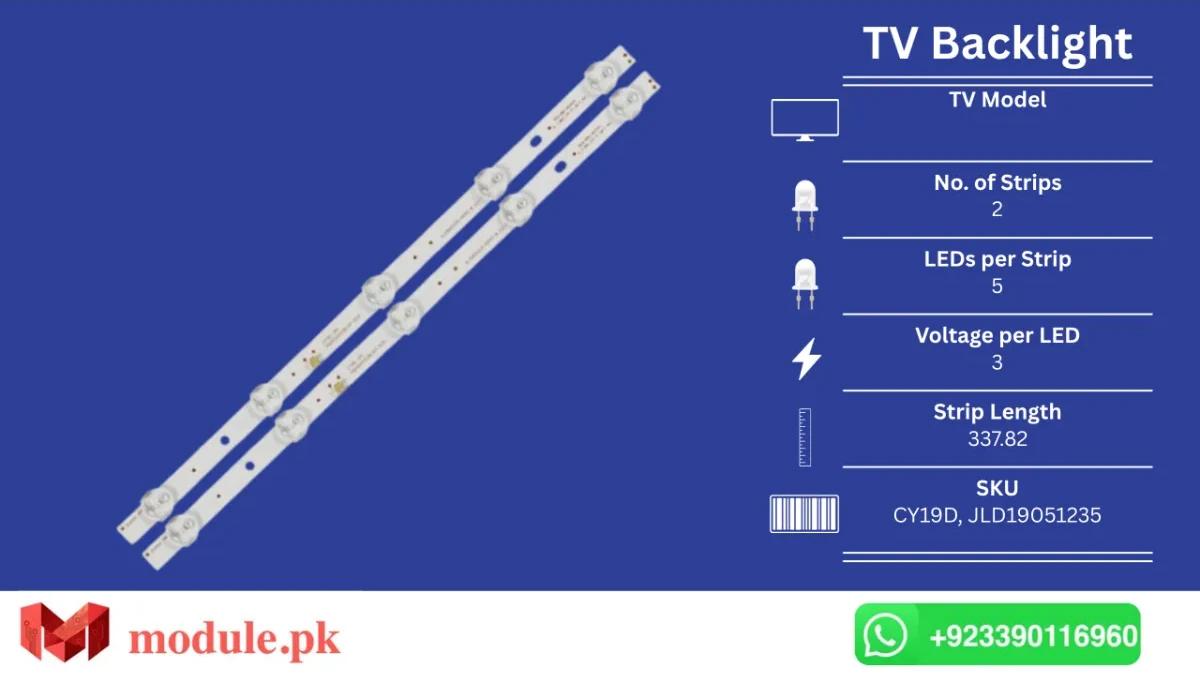 LED Backlight Strip Nobel 19" - 3V - 338mm - CY19D, JLD19051235, SN019LVST59-LD19