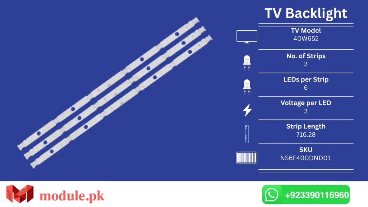 LED Backlight Strip Sony 40" - 3V - 716mm - KDL-40W652, KDL-40W650D, KDL-40W655D
