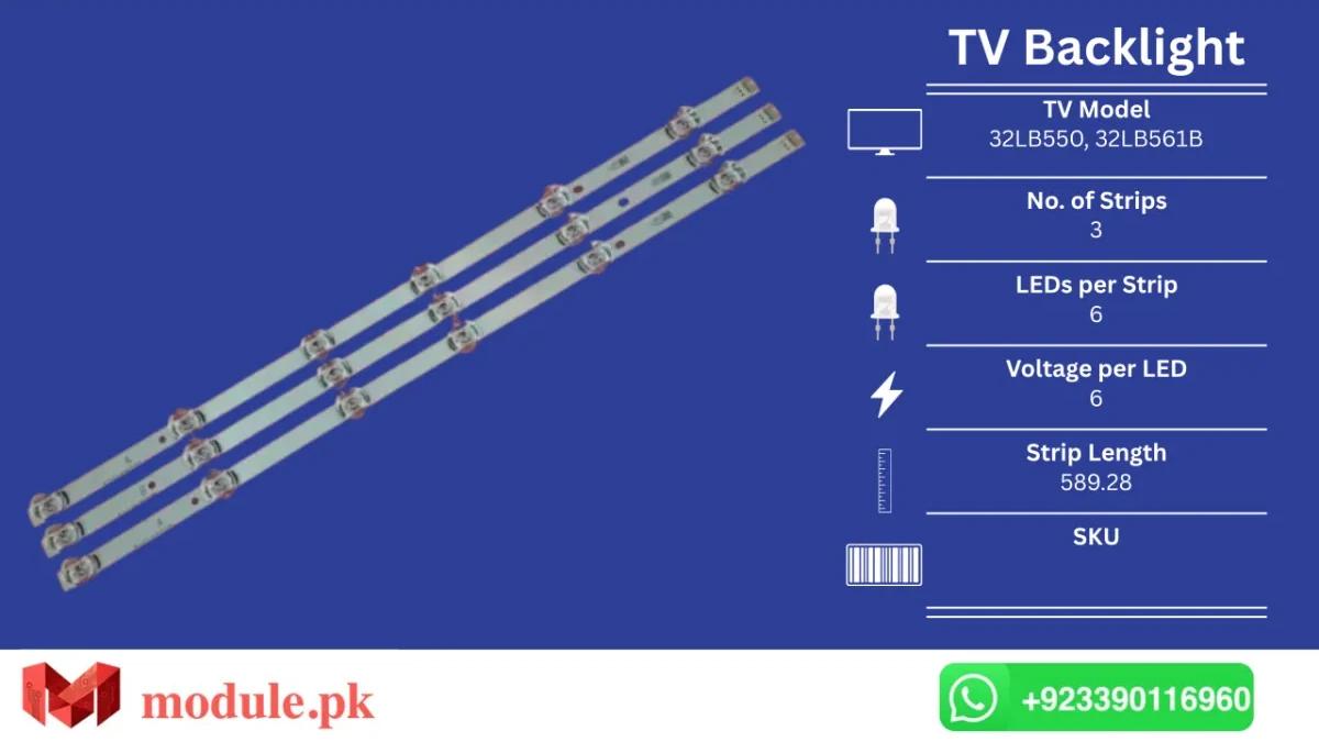 LED Backlight Strip LG 32" - 6V - 589mm - 32LB550, 32LB561B, 32LF550D, 32LB551B, 32LB5820, 32LF5610, 32LB570B