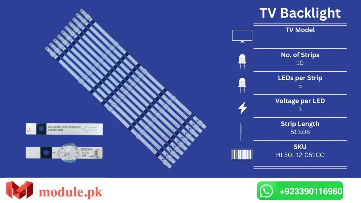 LED Backlight Strip Changhong 50" - 3V - 514mm - HL50L12-051CC, LED 50860