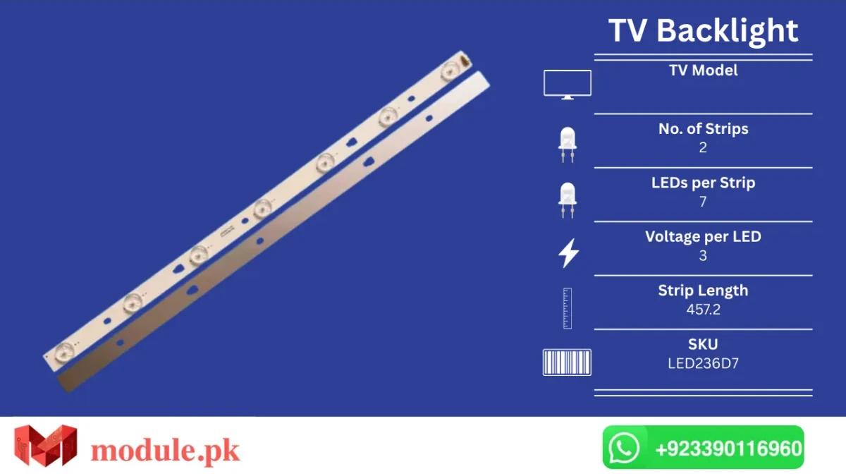 LED Backlight Strip Orient 24" - 3V - 457mm - LED236D7, LE24B8000T, LED24S38T2, PLE-2405HD, JVC LT-24MU360, LT-24M450, LT-24M550