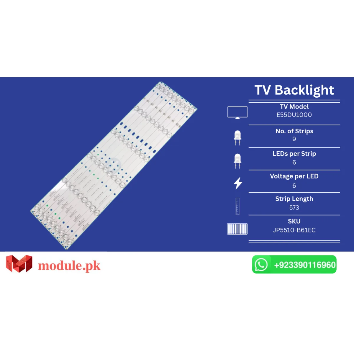 LED Backlight Strip China/TCL 55" - 6V - 573mm - CHINA 55 INCH CURVE, E55DU1000