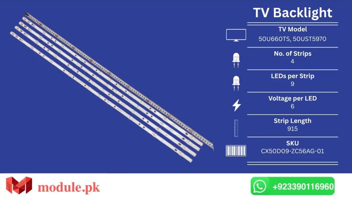 LED Backlight Strip China 50" - 6V - 915mm - CX50D09-ZC56AG, CX500DLEDM, 50U660TS, 50UST5970