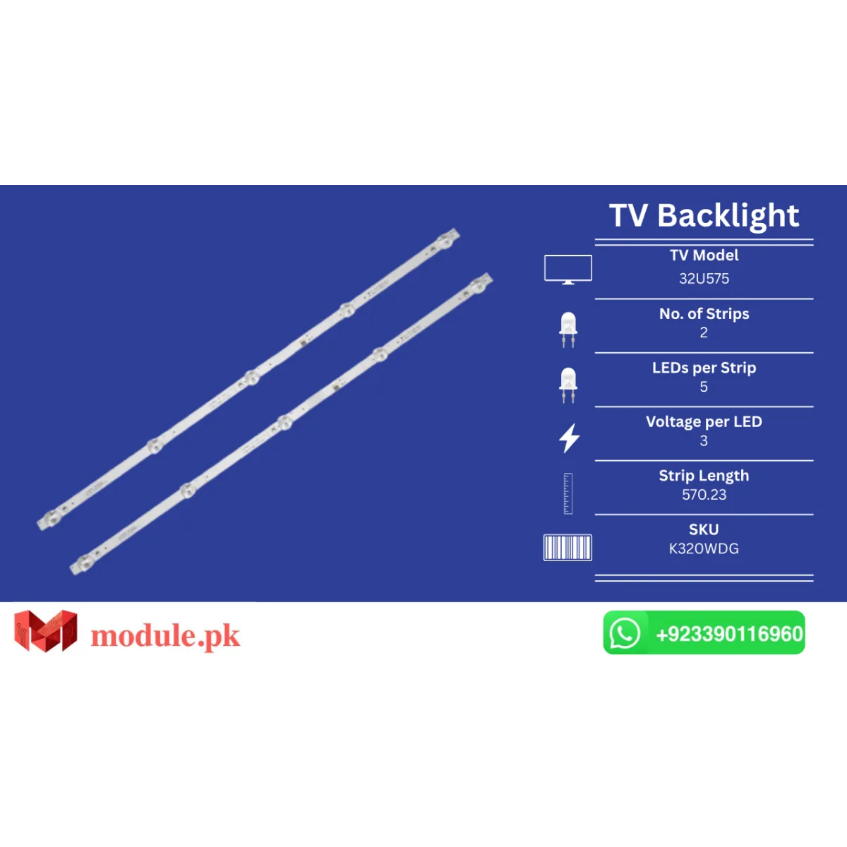 LED Backlight Strip Ecostar 32" - 3V - 570mm - 32U575