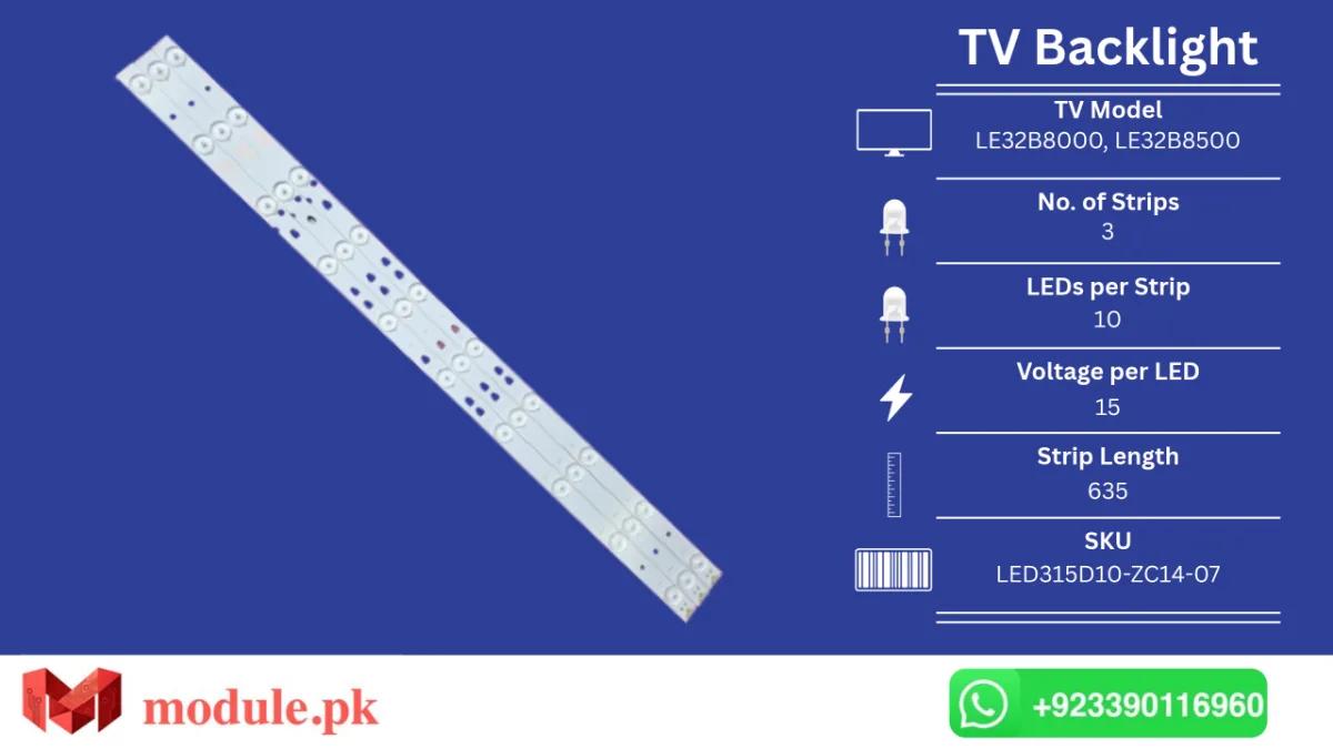 LED Backlight Strip Haier/Orient 32" - 15V - 635mm - LE32B8000, LE32B8500, LE32D8810, LE32F3000, LE32A7100L, LE32B310G, LE32B310N, 32PAL535