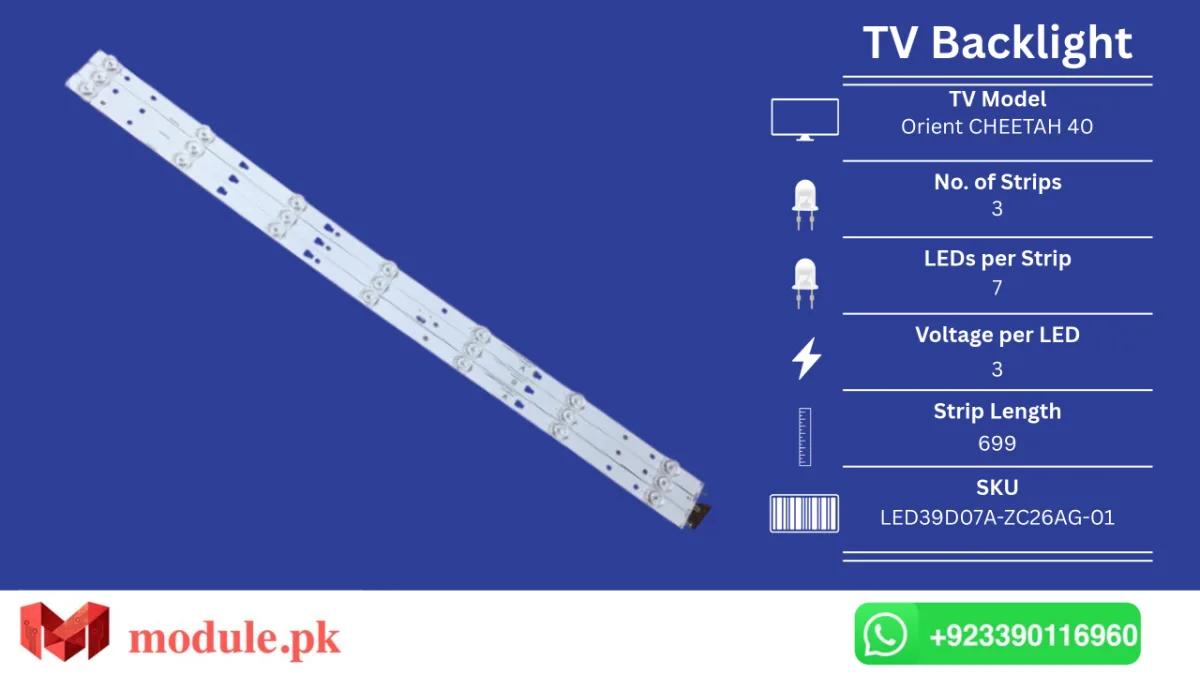 LED Backlight Strip Haier 40" - 3V - 699mm - Orient CHEETAH 40-Inch HD BLACK