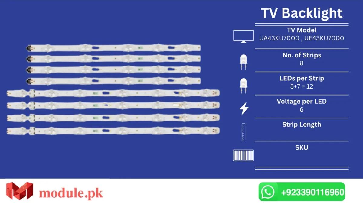 LED Backlight Strip Samsung 43" - 6V - UA43KU7000, UE43KU7000, UE43MU7000, UE43MU6100, UA43KU6000, UA43MU6100, UE43KU6000, UE43MU6105