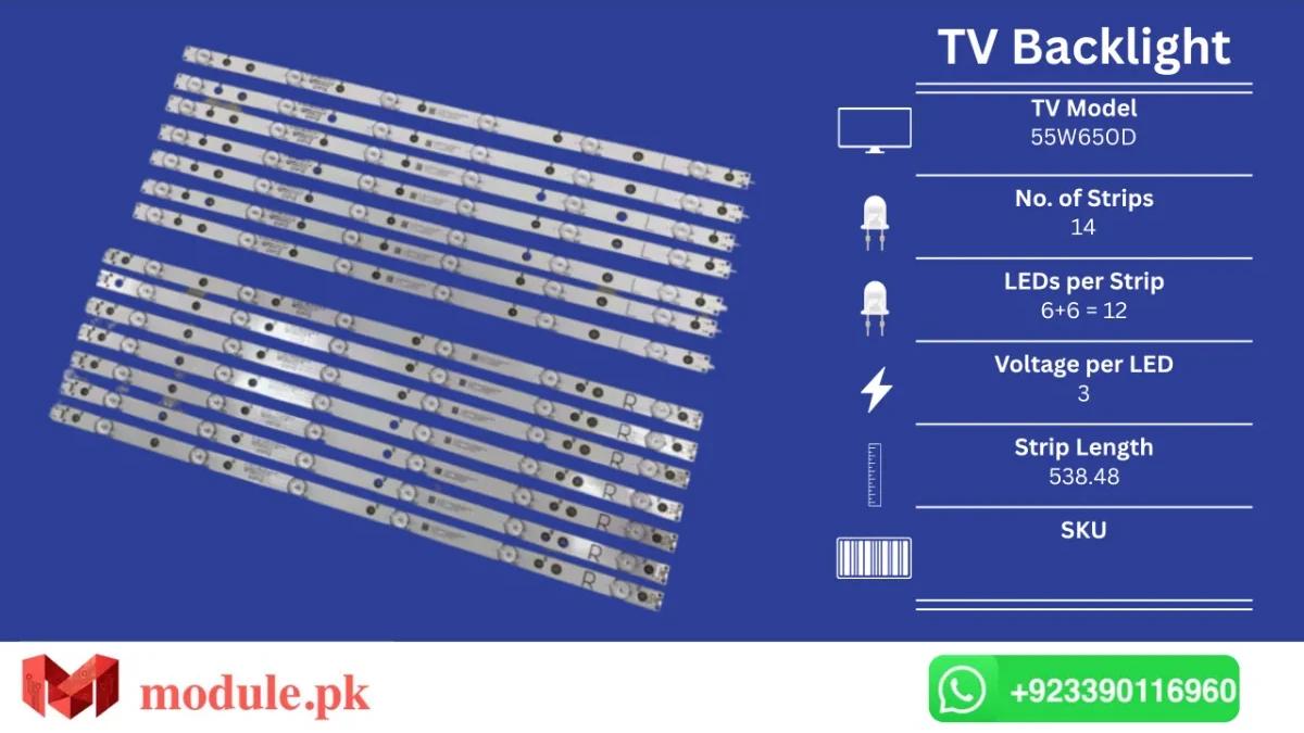 LED Backlight Strip Sony 55" - 3V - 538mm - KDL-55W650D, LE55U7970, KDL-55W655D