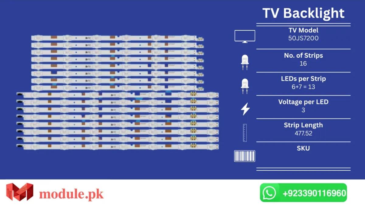 LED Backlight Strip Samsung 50" - 3V - UA50JS7200, UE50JU6800, UE50JU6850, UE50JU6800K, UE50JU6870, UN50JS7200, UE50JS7200, UE50JU6872